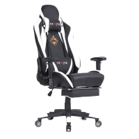 Ficmax Large Size Executive Racing Style Computer Gaming Chair with Lumbar Massage Support and Retractible Footrest - White/Black(m-10)