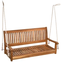Outsunny 48'' 2-Seater Hanging Porch Swing, Outdoor Patio Wooden Swing Bench w/ Ropes, Slatted Design, 700 lb Weight Capacity, Natural(m-15)