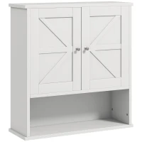 kleankin Farmhouse Bathroom Medicine Cabinet, Wall Cabinet with Barn Doors, and Adjustable Shelf for Laundry Room, White(m-9)