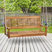 Outsunny 48'' 2-Seater Hanging Porch Swing, Outdoor Patio Wooden Swing Bench w/ Ropes, Slatted Design, 700 lb Weight Capacity, Natural(m-14)