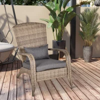 Outsunny Patio Wicker Adirondack Chair, Outdoor All-Weather Rattan Fire Pit Chair w/ Soft Cushions, Tall Curved Backrest and Comfortable Armrests for Deck or Garden, Charcoal Gray(m-2)