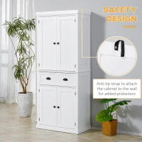 HOMCOM 72.5" Kitchen Pantry Cabinet, Traditional Freestanding Storage Cabinet with 4 Doors, Drawer and 3 Adjustable Shelves for Dining Room, White(m-6)