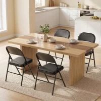 HOMCOM Set of 4 Metal Foldable Chairs, PU Leather Padded Folding Chairs with Cushion Seat and Open Back for Indoor, Black(m-1)