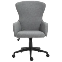 Vinsetto Swivel Office Chair Modern Linen Upholstered Home Computer Desk Task Chair with Cushioned Arm, Wheels, Adjustable Height, Grey(m-14)