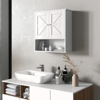 kleankin Farmhouse Bathroom Medicine Cabinet, Wall Cabinet with Barn Doors, and Adjustable Shelf for Laundry Room, White(m-1)