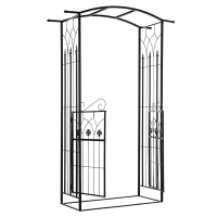 Outsunny Outdoor Metal Trellis Garden Arch Arbor w/ Lucky Leaf Clover Gate for Ceremony Wedding Party Garden Lawn, Black(m-9)