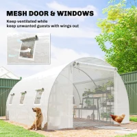 Outsunny Walk-in Tunnel Greenhouse, Plant Hot House w/ Support Rods, Roll-up Mesh Door, Mesh Windows, 13'x9.8'x6.6', White(m-6)