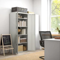 HOMCOM 71" Tall Garage Cabinet, Metal Storage Cabinet with 2 Doors, 4 Adjustable Shelves for Home Office, Study, Garage, White(m-1)