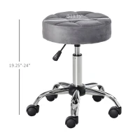 HOMCOM Round Rolling Stool, Height Adjustable Vanity Chair, Upholstery Office Chair with Swivel Seat and Wheels, Grey(m-3)