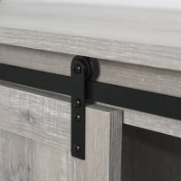 HOMCOM Farmhouse Accent Cabinet, Kitchen Cupboard Storage Cabinet with Barn Door and Adjustable Shelf, Gray Oak(m-9)