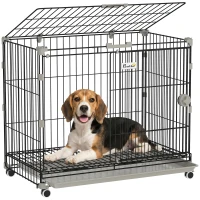 PawHut Dog Crate, 30 Inch Metal Dog Cage with Removable Tray, Lockable Wheels, 2 Doors for Small Medium Breeds, Black(m-9)