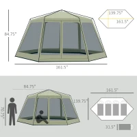 Outsunny 8-10 Person Screen House Room Instant Camping Canopy, Wind Resistant Hexagon Design Screen Shelter Family Tent, and Screened Mesh for Hiking, Hunting, Fishing, Army Green(m-3)
