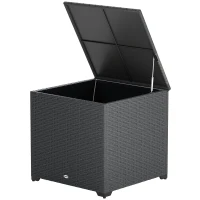 Outsunny 67 Gallon Rattan Deck Box, Wicker Outdoor Storage Box with Waterproof Zippered Liner, Safe Pneumatic Rod, Grey(m-2)