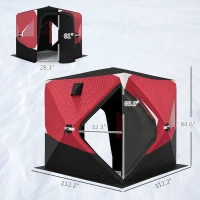 Outsunny Insulated Pop-Up Ice Fishing Tent, 3-4 Person Portable Hub Style Ice Fishing Shelter with Double Zipper Doors(m-3)