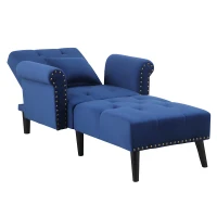 HOMCOM 2-In-1 Chaise Lounge Indoor with Rolled Armrest, Nailhead Trim and Button Tufting, Adjustable Velvet Fabric Upholstered Sofa for Bedroom and Living Room, Blue(m-11)