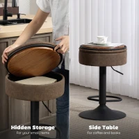 HOMCOM Set of 2 Barstools with Storage, Swivel Bar Stools with PU Leather Upholstered, Footrest, Steel Base, Brown(m-5)