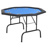 Soozier 47" 8 Player Octagon Poker Table with Cup Holders Folding Top - Blue(m-10)
