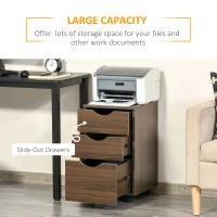 HOMCOM 3 Drawer Mobile File Cabinet with Wheels, Wood Filing Cabinet for Home Office, Rolling Under Desk Cabinet, Brown Wood Grain(m-19)