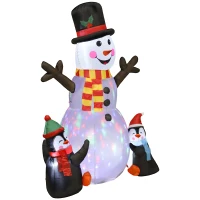 Outsunny 6FT Christmas Inflatables Snowman & Penguins with LED Lights and Flashing Projector Light, Blow Up Inflatable Decoration(m-2)