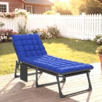 Outsunny Folding Chaise Lounge Chair Outdoor Tanning Chair with 5-Position Backrest, Cushion, Side Pocket, Gray/Blue(m-10)