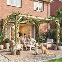 Outsunny 10' x 13' Wooden Pergola, Outdoor Pergola Gazebo Grape Trellis with Triangle Supports, Concrete Anchors, Nature Wood
