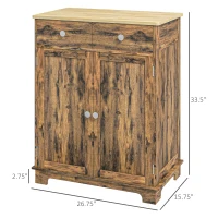 HOMCOM Kitchen Storage Cabinet, Sideboard Floor Cupboard with Solid Wood Top, Adjustable Shelf, and 2 Drawers, Brown(m-3)