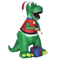 HOMCOM 6ft Christmas Inflatables Outdoor Decorationss Decorations Dinosaur with Christmas Hat, Blow-Up LED Yard Christmas Decor for Lawn Garden Party(m-1)