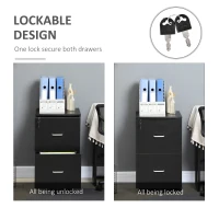 Vinsetto 2 Drawer File Cabinet with Lock, Small Rolling Filing Cabinet for A4, Letter-Size Documents, Printer Stand for Home Office, 17" x 17.75" x 28.25", Black(m-4)