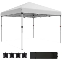 Outsunny 10' x 10' Pop Up Canopy with Sidewalls, Roller Bag, Height Adjustable Instant Tent for Outdoor, Garden, Patio, White(m-2)