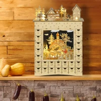 HOMCOM Christmas Advent Calendar, Wooden Countdown to Christmas Table Decoration with 24 Drawers, Lights, Battery Operated(m-8)