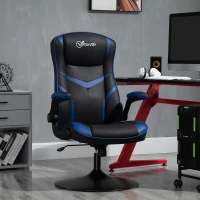 Vinsetto High Back Video Gaming Chair Height Adjustable Flip-up Armrest 360° Swivel Racing Gamer with Pedestal Base, Black and Blue(m-9)