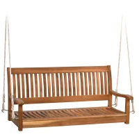 Outsunny 48'' 2-Seater Hanging Porch Swing, Outdoor Patio Wooden Swing Bench w/ Ropes, Slatted Design, 700 lb Weight Capacity, Natural(m-1)