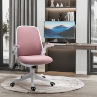 Vinsetto Linen-Touch Fabric Office Chair Swivel Task Chair with Adjustable Lumbar Support, Height and Flip-up Arms, Pink(m-2)