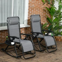 Outsunny 2 Outdoor Rocking Chairs Foldable Reclining Zero Gravity Lounge Rockers w/ Pillow Cup & Phone Holder, Gray(m-10)
