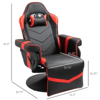 Vinsetto High Back Racing Style Gaming Chair, PU Leather Gamer Recliner Chair with Swivel Pedestal Base, Adjustable Footrest, and Head Pillow, Red(m-3)