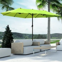 Outsunny 15ft Double-sided Patio Umbrella with Twin Canopy, Extra Large Outdoor Parasol with Crank for Pool, Deck, Market, Green(m-8)