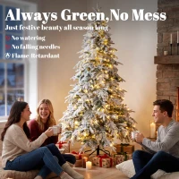 HOMCOM 7ft Prelit Flocked Christmas Tree, Downswept Hinged Xmas Tree with LED Lights, 8 Modes, Daily Timer, Remote(m-4)