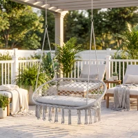 Outsunny 2-Person Hammock Chair Macrame Swing with Soft Cushion, Hanging Cotton Rope Chair for Indoor Outdoor Home Patio Backyard, Light Gray(m-10)