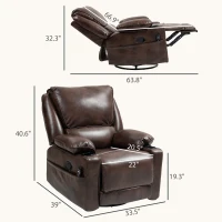 HOMCOM Recliner Massage Armchair with Heat Oversized Swivel Rocker with Footrest Remote and Side Pockets Brown(m-3)