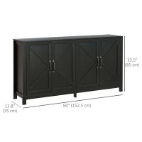 HOMCOM Sideboard Buffet, Storage Cabinet with Barn Door and Adjustable Shelf, TV Stand for TVs up to 65 Inches, Black Oak(m-3)