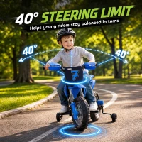 Qaba 12V Kids Electric Motorcycle, Ride on Motorcycle with Training Wheels, Rear Suspension, Horn for 3-6 Years, Blue(m-6)