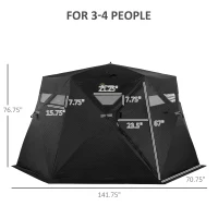 Outsunny 4 Person Insulated Pop-Up Ice Fishing Shelter, 360-Degree View, Portable Ice Fishing Tent Shanty with Carry Bag, Two Doors and Anchors for Low-Temp -22℉, Black(m-3)