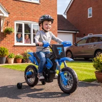 Qaba 12V Kids Electric Motorcycle, Ride on Motorcycle with Training Wheels, Rear Suspension, Horn for 3-6 Years, Blue(m-8)