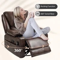 HOMCOM Recliner Massage Armchair with Heat Oversized Swivel Rocker with Footrest Remote and Side Pockets Brown(m-6)