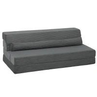 HOMCOM Floor Chair with Back Support Four-Fold Floor Gaming Chair Side Pockets Pillow Floor Seat Sofa Bed, Dark Grey(m-13)