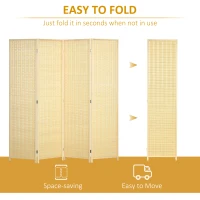 HOMCOM Woven Bamboo Room Divider, 4 Panel Folding Indoor Privacy Screens for Home Office, 71"x71"x0.6", Natural(m-6)
