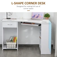 HOMCOM 47" L-Shaped Desk with Keyboard Tray, Computer Corner Desk for Small Space with Shelves, Drawer, CPU Stand, Home Office Writing Table, White(m-4)