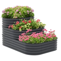 Outsunny 5.2'x3.6'x2.7' Outdoor Raised Garden Bed, 3-Tier Galvanized Planter Box with Safety Edging for Vegetable, Flower, Grey(m-9)