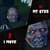 HOMCOM62 Inch/5.2ft Life Size Outdoor Halloween Decoration Crawling Zombie, Animated Prop Decor with Sound and Motion Activated, Light Up Eyes, Creepy Sound(m-5)