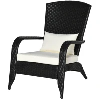 Outsunny Patio Wicker Adirondack Chair, Outdoor All-Weather Rattan Fire Pit Chair w/ Soft Cushions, Tall Curved Backrest and Comfortable Armrests for Deck or Garden, Cream White and Black(m-11)